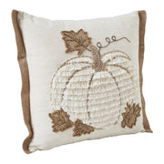 Fall Harvest Farmhouse Embroidered Pumpkin Jute Flange Throw Pillow 18x18 (2 Piece Bundle)