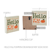 Hello Fall Pumpkin Autumn Harvest Farmhouse Rustic CreamTabletop Sign 5x5 Inch Decorative Plaque (2 Piece Bundle)