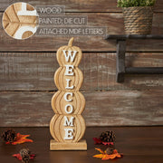 Pumpkin Stack Welcome Sign Fall Farmhouse Rustic Decor Tiered Harvest Wall Plaque 16.5 Inch (2 Piece Bundle)