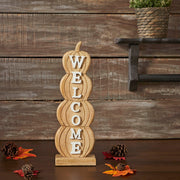 Pumpkin Stack Welcome Sign Fall Farmhouse Rustic Decor Tiered Harvest Wall Plaque 16.5 Inch (2 Piece Bundle)