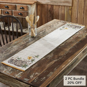 Autumn Pumpkin Patch Striped Farmhouse Table Runner 12x60 Inch Rustic Fall Decor (2 Piece Bundle)