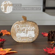 Farm Fresh Pumpkin Patch Wood Decor Rustic Farmhouse Fall Tabletop Sign 6.25 Inch (2 Piece Bundle)