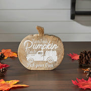 Farm Fresh Pumpkin Patch Wood Decor Rustic Farmhouse Fall Tabletop Sign 6.25 Inch (2 Piece Bundle)