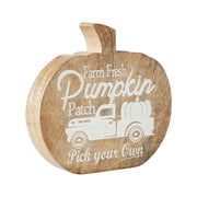 Farm Fresh Pumpkin Patch Wood Decor Rustic Farmhouse Fall Tabletop Sign 6.25 Inch (2 Piece Bundle)