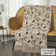 Raven Harvest Farmhouse Black Tan Plaid Woven Cotton Throw Blanket 50x60 (2 Piece Bundle)