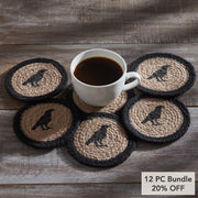 Raven Harvest Autumn Stenciled Drink Coasters Durable Tabletop Protectors, Set of 6 for Fall Decor (12 Piece Bundle)