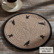 Raven Harvest Stencil 12 Inch Round Cotton Quilted Farmhouse Trivet Hot Pad for Rustic Fall Kitchen Decor (2 Piece Bundle)