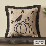 Raven Harvest Primitive Pumpkin Decorative Pillow 6x6 Inch Farmhouse Fall Accent Cushion (2 Piece Bundle)