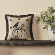 Raven Harvest Primitive Pumpkin Decorative Pillow 6x6 Inch Farmhouse Fall Accent Cushion (2 Piece Bundle)