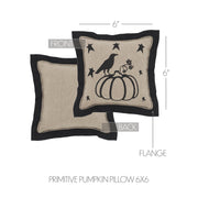 Raven Harvest Primitive Pumpkin Decorative Pillow 6x6 Inch Farmhouse Fall Accent Cushion (2 Piece Bundle)