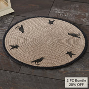Raven Harvest 14Inch Round Stencil Fabric Placemat Farmhouse Primitive Fall Table Decor (2 Piece Bundle)