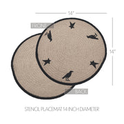 Raven Harvest 14Inch Round Stencil Fabric Placemat Farmhouse Primitive Fall Table Decor (2 Piece Bundle)
