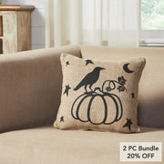 Raven Harvest Farmhouse Decorative Throw Pillow Burlap Jute, 12x12 Inch, Autumn Rustic Accent (2 Piece Bundle)