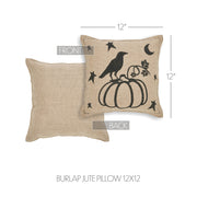 Raven Harvest Farmhouse Decorative Throw Pillow Burlap Jute, 12x12 Inch, Autumn Rustic Accent (2 Piece Bundle)