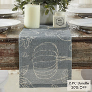 Grey Pumpkin Silhouette Fall Table Runner 8x24 Autumn Harvest Decorative Dining & Coffee Table Accent (2 Piece Bundle)