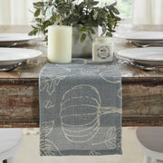 Grey Pumpkin Silhouette Fall Table Runner 8x24 Autumn Harvest Decorative Dining & Coffee Table Accent (2 Piece Bundle)