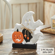 Halloween Spooky Jack O Lantern Wooden Ghost Tabletop Fall Decor (2 Piece Bundle)