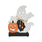 Halloween Spooky Jack O Lantern Wooden Ghost Tabletop Fall Decor (2 Piece Bundle)