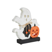 Halloween Spooky Jack O Lantern Wooden Ghost Tabletop Fall Decor (2 Piece Bundle)