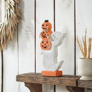 Halloween Wooden Stacked Jack O Lantern Ghost Tabletop Decor Figurine 11x6x2 Inch (2 Piece Bundle)