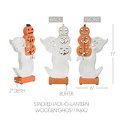 Halloween Wooden Stacked Jack O Lantern Ghost Tabletop Decor Figurine 11x6x2 Inch (2 Piece Bundle)