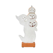 Halloween Wooden Stacked Jack O Lantern Ghost Tabletop Decor Figurine 11x6x2 Inch (2 Piece Bundle)