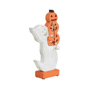 Halloween Wooden Stacked Jack O Lantern Ghost Tabletop Decor Figurine 11x6x2 Inch (2 Piece Bundle)