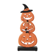 Stacked Wooden Jack O Lantern 14.25in Tall Rustic Farmhouse Halloween Fall Decor (2 Piece Bundle)
