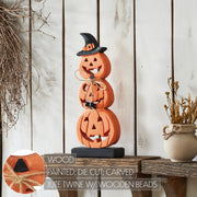 Stacked Wooden Jack O Lantern 14.25in Tall Rustic Farmhouse Halloween Fall Decor (2 Piece Bundle)