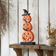 Stacked Wooden Jack O Lantern 14.25in Tall Rustic Farmhouse Halloween Fall Decor (2 Piece Bundle)