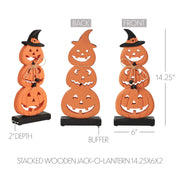 Stacked Wooden Jack O Lantern 14.25in Tall Rustic Farmhouse Halloween Fall Decor (2 Piece Bundle)