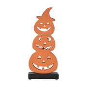 Stacked Wooden Jack O Lantern 14.25in Tall Rustic Farmhouse Halloween Fall Decor (2 Piece Bundle)