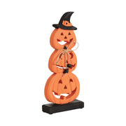 Stacked Wooden Jack O Lantern 14.25in Tall Rustic Farmhouse Halloween Fall Decor (2 Piece Bundle)