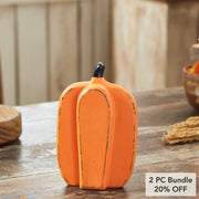 Rustic Wooden Fall Harvest Pumpkin Decor 8Inch Tall Orange Tabletop Figurine (2 Piece Bundle)
