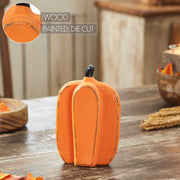 Rustic Wooden Fall Harvest Pumpkin Decor 8Inch Tall Orange Tabletop Figurine (2 Piece Bundle)