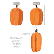 Rustic Wooden Fall Harvest Pumpkin Decor 8Inch Tall Orange Tabletop Figurine (2 Piece Bundle)