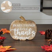Fall Autumn Thanksgiving Rustic Wooden Pumpkin Tabletop Decor with In All Things Give Thanks Sentiment 5.75x6.5x1.25 Inch (2 Piece Bundle)