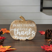 Fall Autumn Thanksgiving Rustic Wooden Pumpkin Tabletop Decor with In All Things Give Thanks Sentiment 5.75x6.5x1.25 Inch (2 Piece Bundle)