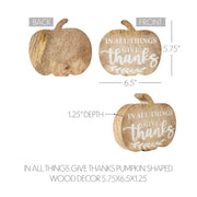 Fall Autumn Thanksgiving Rustic Wooden Pumpkin Tabletop Decor with In All Things Give Thanks Sentiment 5.75x6.5x1.25 Inch (2 Piece Bundle)