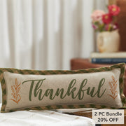 Harvest Blessings Thankful Decorative Fall Throw Pillow Autumn Home Decor Accent Cushion 5x15 Inch (2 Piece Bundle)
