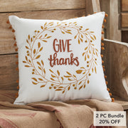 Thanksgiving Fall Wreath Pom Pom Decorative Accent Pillow 18x18 (2 Piece Bundle)