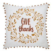 Thanksgiving Fall Wreath Pom Pom Decorative Accent Pillow 18x18 (2 Piece Bundle)