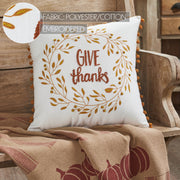 Thanksgiving Fall Wreath Pom Pom Decorative Accent Pillow 18x18 (2 Piece Bundle)