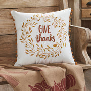 Thanksgiving Fall Wreath Pom Pom Decorative Accent Pillow 18x18 (2 Piece Bundle)