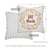 Thanksgiving Fall Wreath Pom Pom Decorative Accent Pillow 18x18 (2 Piece Bundle)