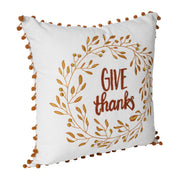 Thanksgiving Fall Wreath Pom Pom Decorative Accent Pillow 18x18 (2 Piece Bundle)
