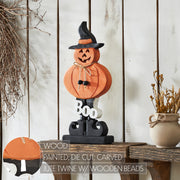 Boo Wooden Jack O Lantern Halloween Fall Seasonal Decor Rustic Carved Wood Tabletop Accent 15.5 H x 7.25 W x 2 D (2 Piece Buy One, Get One Free Bundle)