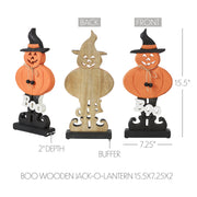 Boo Wooden Jack O Lantern Halloween Fall Seasonal Decor Rustic Carved Wood Tabletop Accent 15.5 H x 7.25 W x 2 D (2 Piece Buy One, Get One Free Bundle)