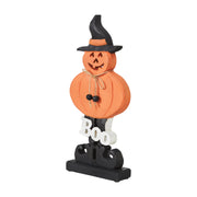 Boo Wooden Jack O Lantern Halloween Fall Seasonal Decor Rustic Carved Wood Tabletop Accent 15.5 H x 7.25 W x 2 D (2 Piece Buy One, Get One Free Bundle)