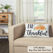 Annie Farmhouse Fall Decor Throw Pillow, Black Check Pumpkin Be Thankful Accent Pillow 14x22 (2 Piece Buy One, Get One Free Bundle)